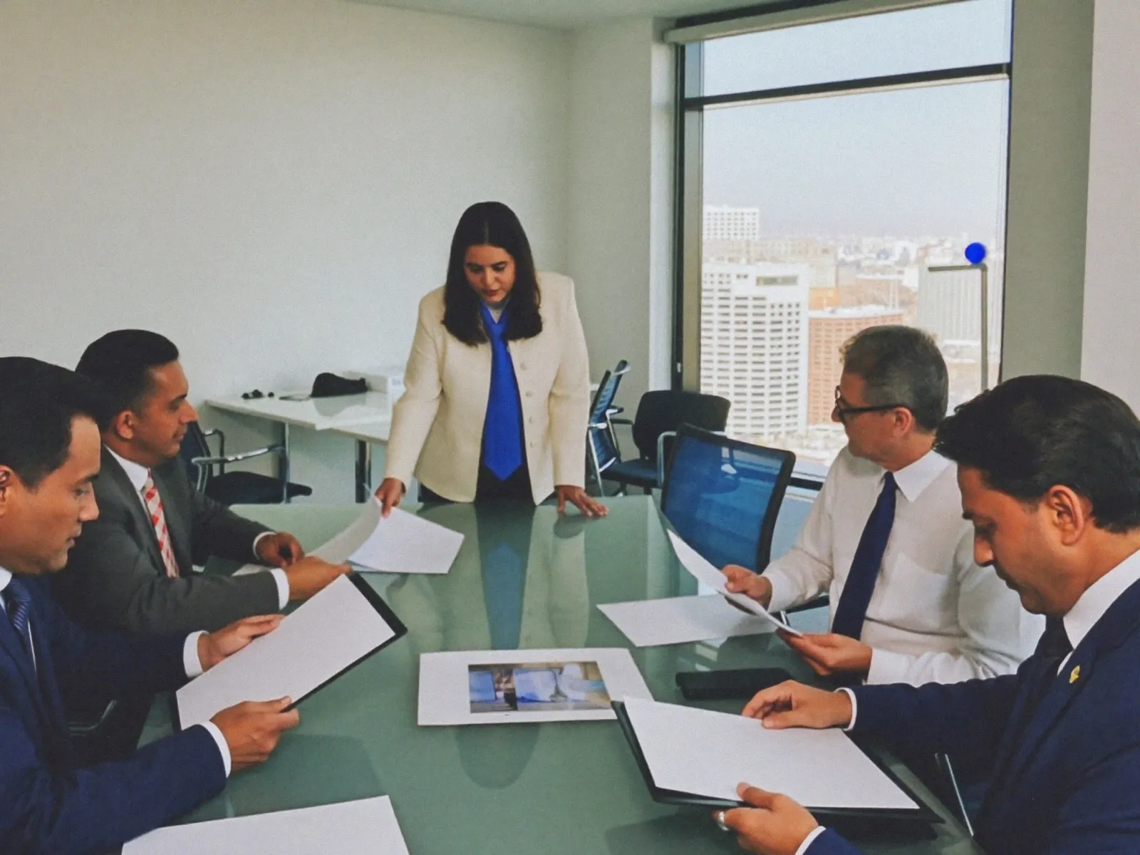 Imagen ilustrativa: sala de juntas con directores revisando documentos